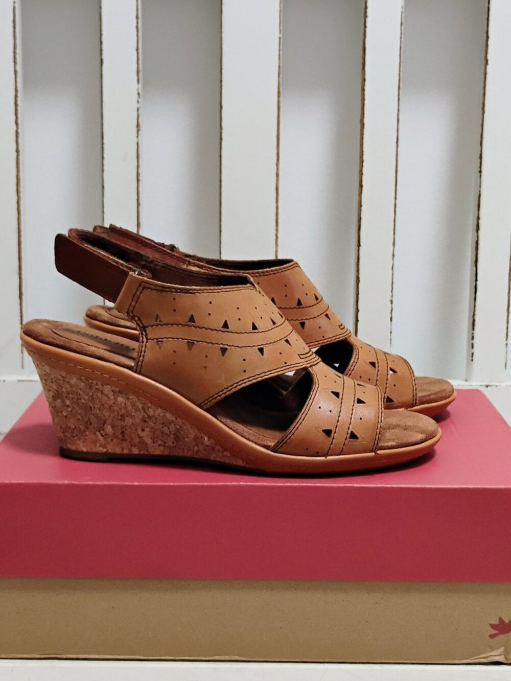 Cobb Hill Leather Wedge Sandals Brown 7